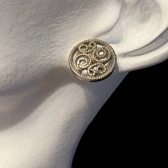 Round Silver Swirl Circle Post Earrings - Stylish and Versatile Design - Picture 2 of 9